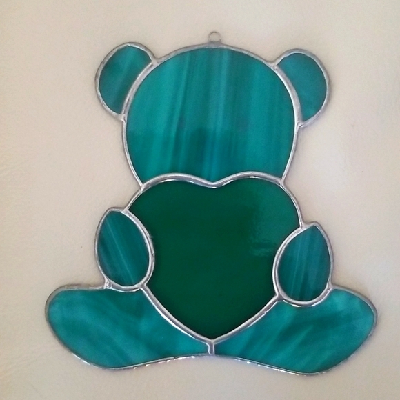 Stained glass Teddy w heart - Picture 2 of 4